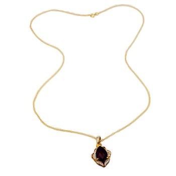 9ct Gold Garnet / Diamond Pendant with Chain